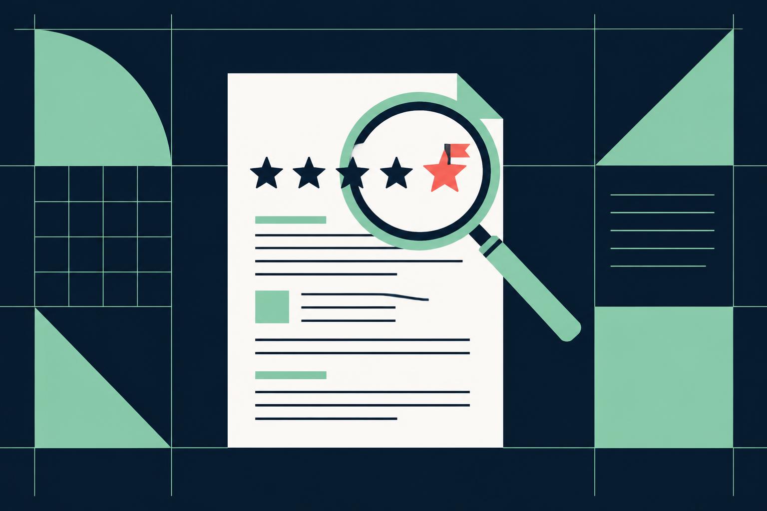 Illustrated review document inspected with a magnifying glass